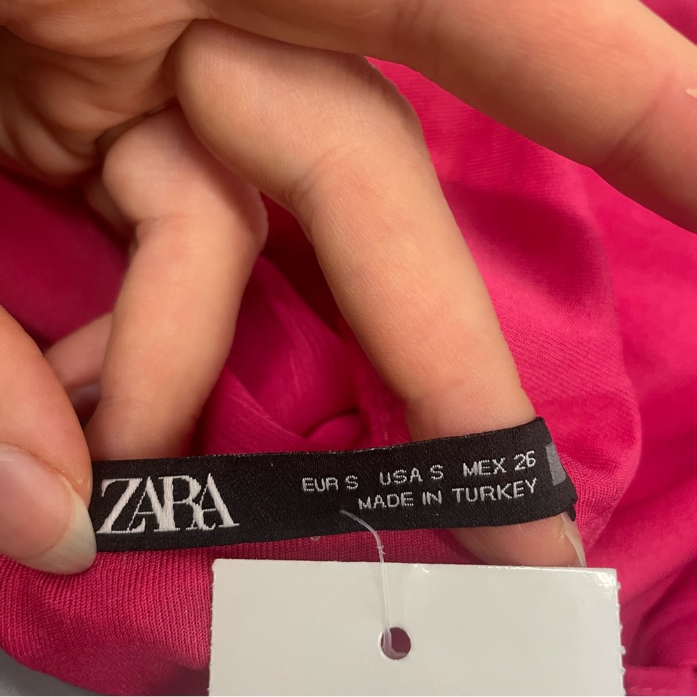 ZARA Fuchsia RIBBED DRESS VOLUMINOUS DRESS WITH BRAIDED STRAPS - Picture 16 of 16